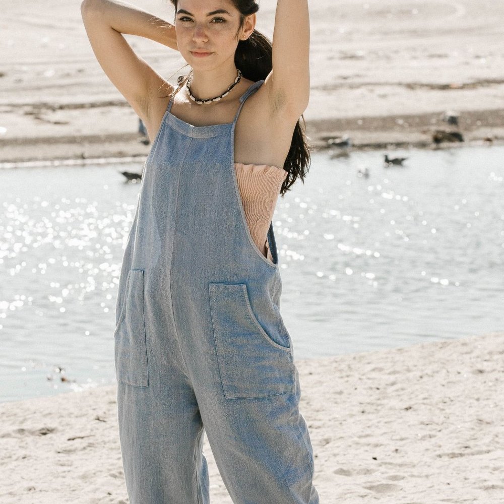 Lovestitch linen cotton overall jumpsuit blue
